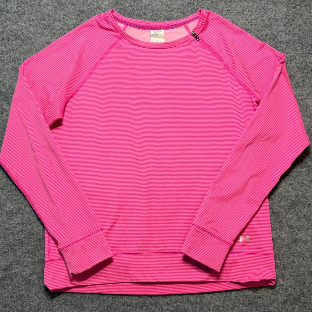 UNDER ARMOUR Pink Striped Shoulder Zipper Pullover Women Large